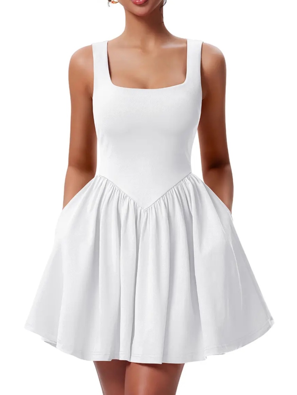 OYS Mini Dress Sleeveless Square Neck A-Line White XL Coquette Balletcore